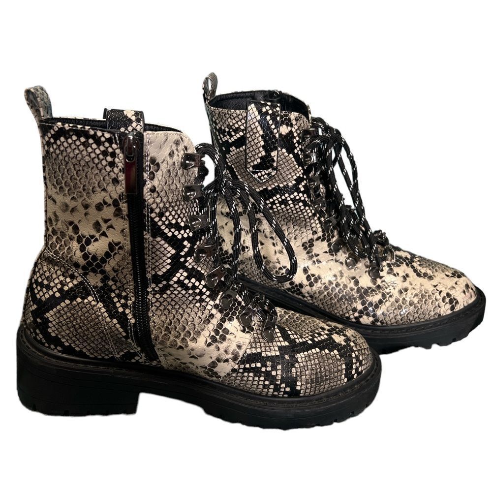 Prettylittlething faux snakeskin combat hiker boots size 5